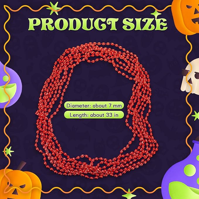 Riceshoot 200 Pcs Red Bead Necklace Bulk Mardi Gras Oval Beads Necklace Party Favors 33" 7mm Metallic Color Beaded Costume Necklaces for Halloween Christmas Festive Event Accessories