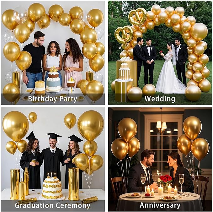 Metallic Gold Balloons 145 pcs Gold Metallic Balloon Arch Kit Different Sizes of 18 12 10 5 Inch Gold Balloons for Balloon Garland Kit or Balloon Arch as Birthday Party Decorations