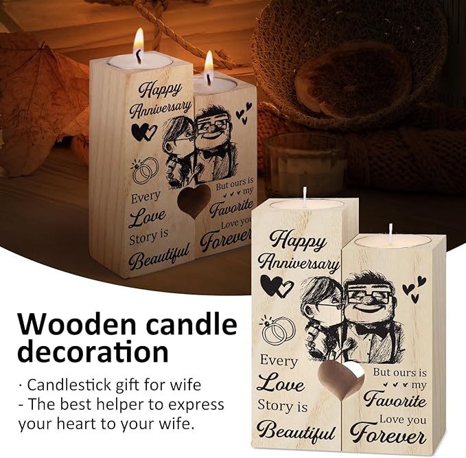 Happy Anniversary Wedding Gifts for Wife, Girlfriend, Her, Couples Gift Candlestick, Romantic Anniversary Wedding Presents for Husband, Him, Boyfriend