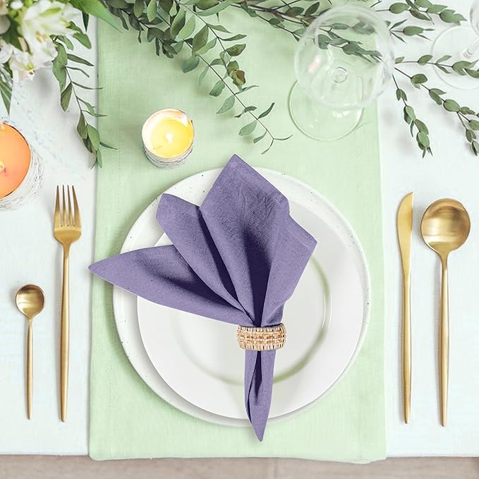 Cloth Napkins Set of 12 Cotton Linen 18x18 Inch - Soft Durable Washable - Ideal for Farmhouse Party Wedding Spring Summer Easter - Perfect Everyday Use Table Linen (Purple, Pack of 12)