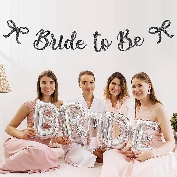 Bride to Be Banner, Black Bride to Be with Bow Glitter Bachelorette Bridal Party Banner BRIDE TO BE Sign for Black Bachelorette Bridal Shower Wedding Engagement Hen Party Decorations