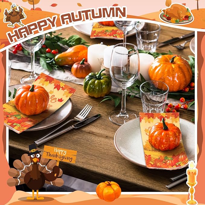 Karenhi 150 Pieces Thanksgiving Guest Napkins 3 Ply Disposable Paper Napkins Autumn pumpkin Disposable Hand Paper Towels Harvest Fall Decorative Guest Napkins Guests Towel for Thanksgiving Holiday