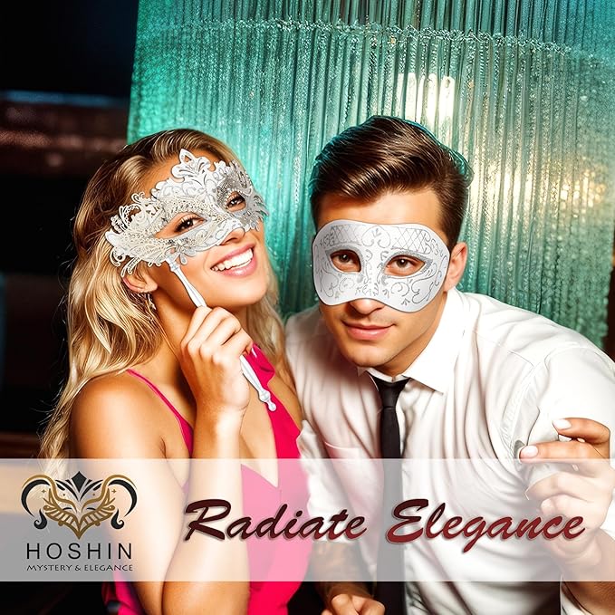 Hoshin Masquerade Mask for Couple, Mardi Gras Deecorations Venetian Masks with Stick for Womens