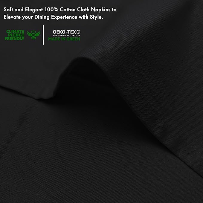 Ruvanti Premium Cloth Napkins Set of 6, 18x18 Inches, 100% Cotton, Washable, Soft & Absorbent, Perfect for Wedding, Christmas, ‎Thanksgiving Dinners - Black Beauty
