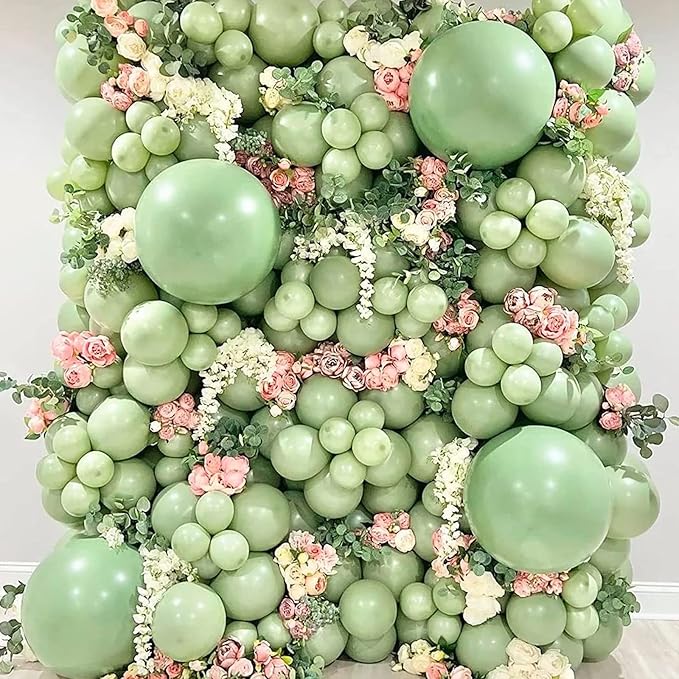 Sage Green Balloons, 113PCS Retro Olive Green Balloon Garland Arch Kit 5/10/12/18 Inch, Different Sizes Eucalyptus Avocado Green Latex Helium Party Balloons Set for Jungle Safari Birthday Decorations