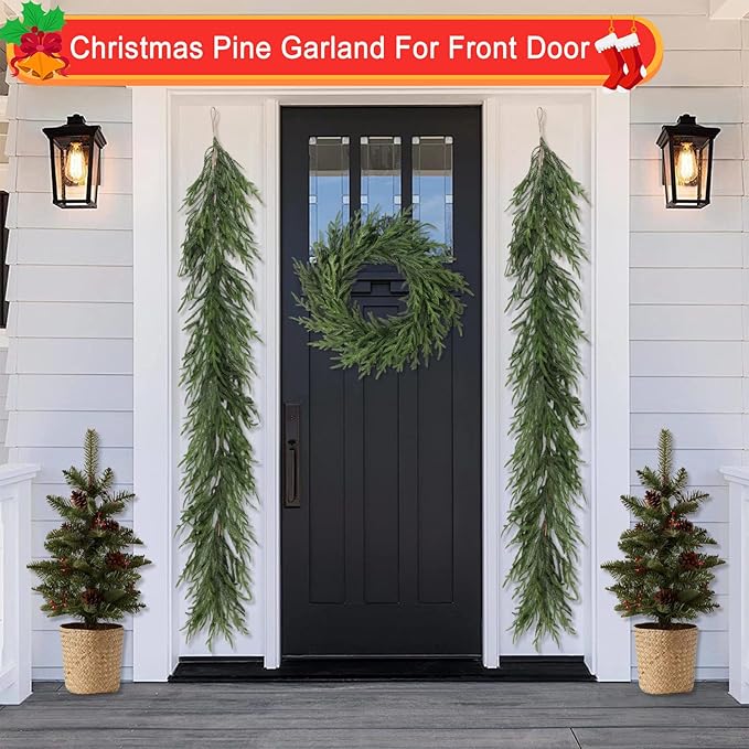 Artgar 6 Ft Pine Garland - Real Touch Pine Garland - Artificial Greenery Christmas Garlands - Green Cedar Garlands for Mantel Staircase Tabletop Home Indoor Outdoor Winter Christmas Decor