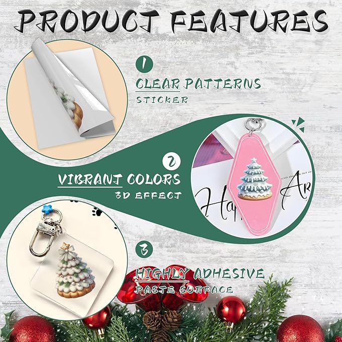 UV DTF Keychain Sticker,48 Sheets Gingerbread Christmas Tree Personalized Transfer Stickers, Suitable for School Teacher, Hotel Keychains