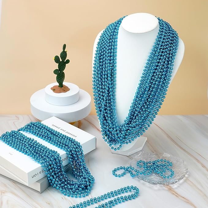 SHAOQINLIN 30 PCS Teal Bead Necklace, Teal Mardi Gras Beads, Turquoise Party Beads Necklaces Bulk Round Beaded Necklaces for Mardi Gras, Christmas, School Spirit Day Party Favors