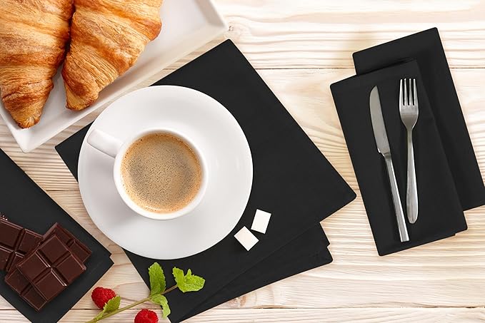 Black Cloth Napkins Set of 12 Cotton Linen 18x18 Inch - Soft Durable Washable - Ideal for Farmhouse Party Spring Summer Easter - Perfect Everyday Use Table Linen (Black, Pack of 12)