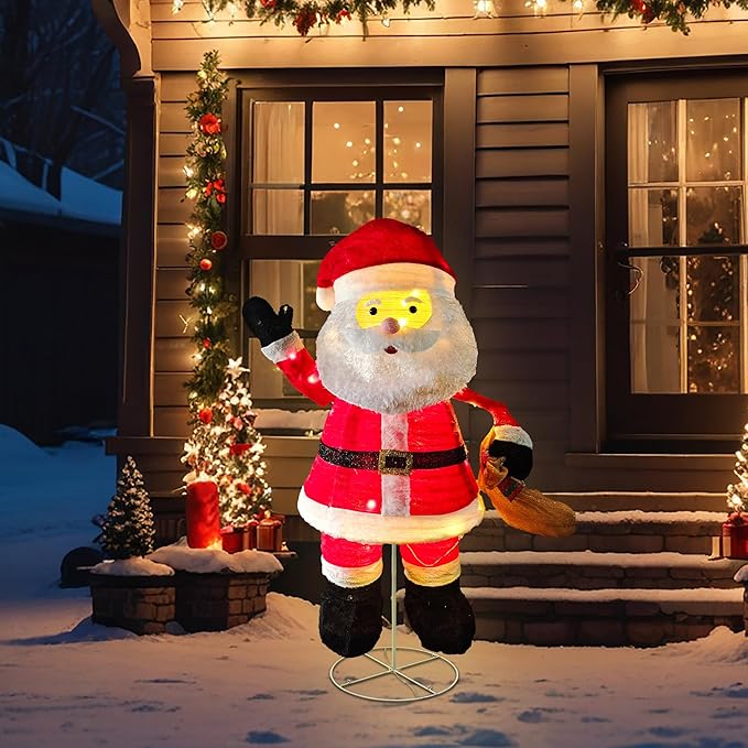 LED Lighted Christmas Santa Claus Outdoor: JALUNIVERSAL TRI 48 Inch Christmas Santa Holiday Yard Decorations - Plug in for Holiday New Year Winter Lawn Garden - for Front Yards Patio