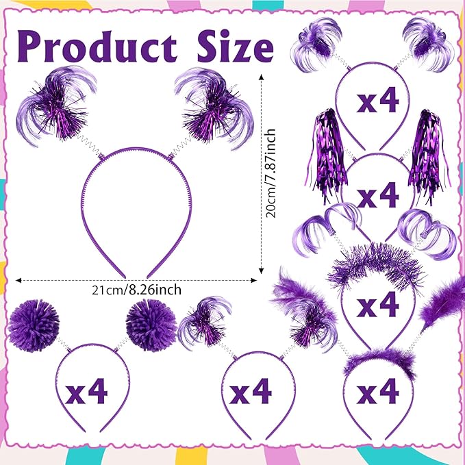 Censen 24 Pcs Pom Pom Headband Tinsel Wrapped Ponytail Head Bopper Costume Headwear Halloween Party Accessory
