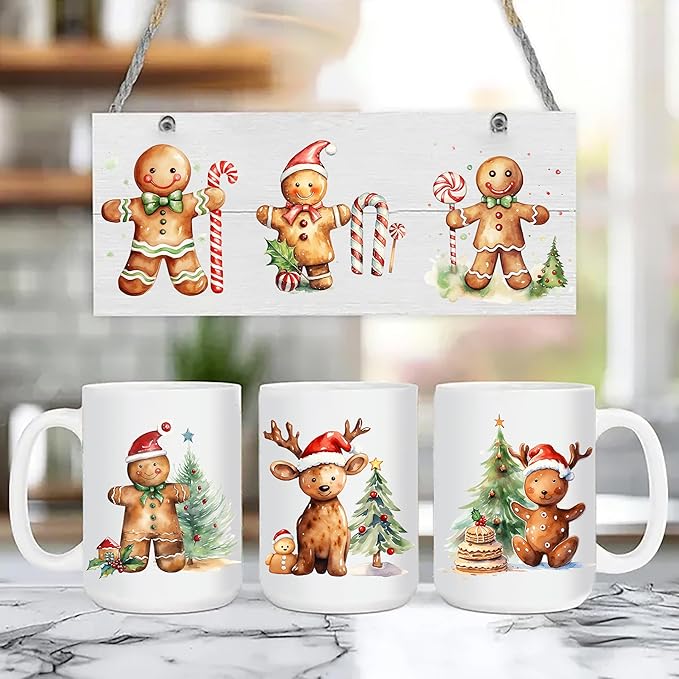 UV DTF Stickers - 12 Sheets Gingerbread Man UV DTF Cup Wrap for Coffee Mugs Glass, DIY Decals for Tumblers, Waterproof Rub on Transfers for Crafts