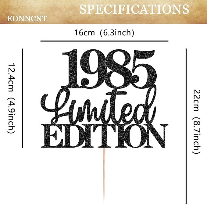 Limited EDITION 1985 Cake Topper - Black Glitter Happy 40th Birthday Party Cake Decoration Supplies, Cheer to 40 Years Cake Bunting Decor for 40th Birthday Party Photo Booth Props