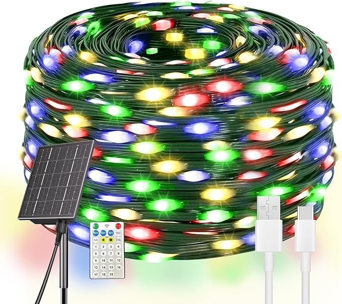 Solar Christmas Lights Outdoor Waterproof, 640 LED 210 Ft Solar Christmas String Lights Multicolor Outdoor Solar Lights,with 19 Mode Xmas Light for Xmas Tree Festival Christmas Decoration
