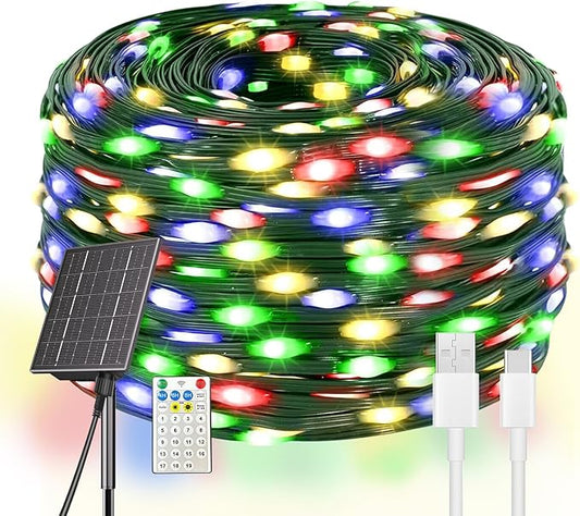 Solar Christmas Lights Outdoor Waterproof, 640 LED 210 Ft Solar Christmas String Lights Multicolor Outdoor Solar Lights,with 19 Mode Xmas Light for Xmas Tree Festival Christmas Decoration
