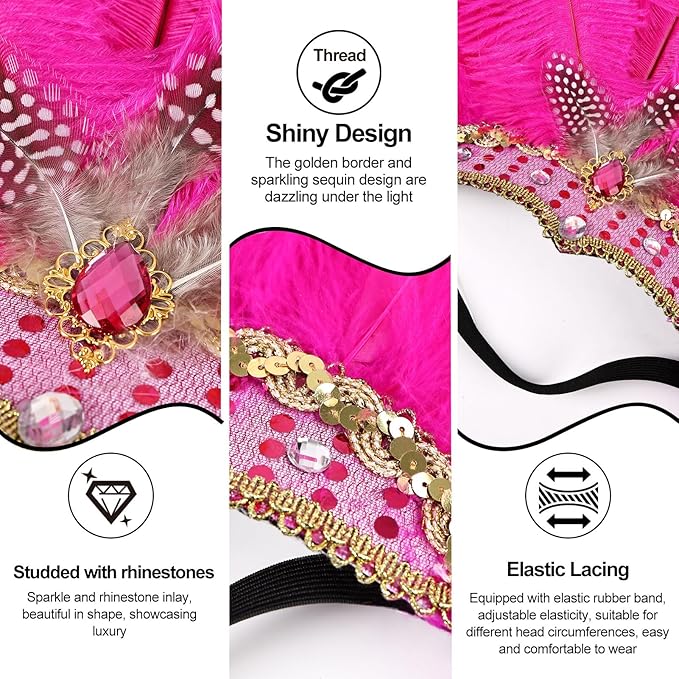 Women's Carnival Feather Headpieces Sequin Headdress for Wedding Masquerade Party Cosplay Feather Headbands