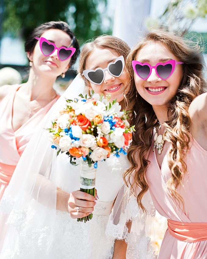 Flutesan 15 Pairs Heart Shaped Sunglasses Vintage Cat Eye Sunglasses for Bachelorette Party Supplies