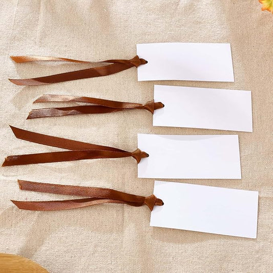 60pcs Place Cards for Table Setting.Name Table Cards. Wedding Place Cards with Dark Brown Ribbons. Can be Used for Wedding Banquet Table Decoration and Present Tags for Parties (Brown)