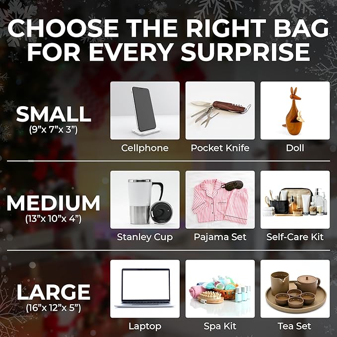 RACHELLE'S Snow Globe Christmas Gift Bags – Large 16"x12"x5" (4-Pack) – Sturdy Paper Gift Bags with Tissue Paper, Tag and Handle – Let It Snow – Perfect for Christmas Holiday Gifting & Party Favors