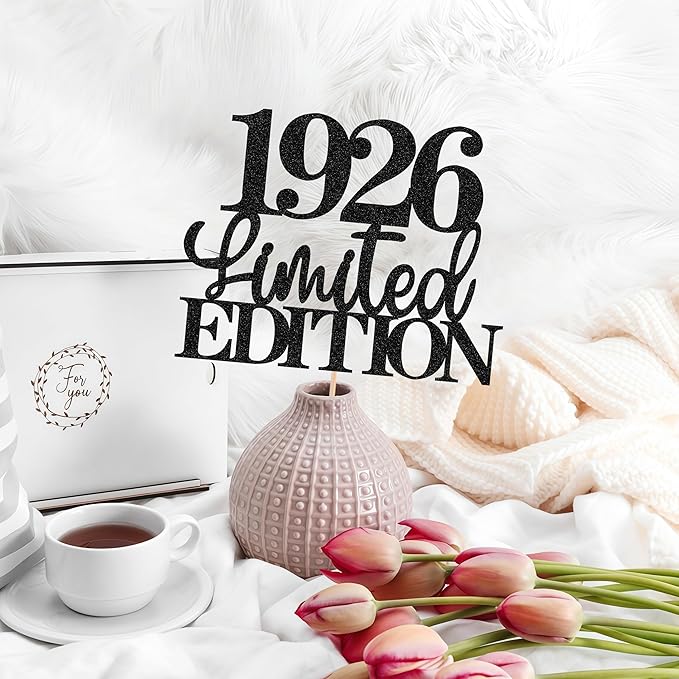 Limited EDITION 1926 Cake Topper - Black Glitter Happy 99th Birthday Party Cake Decoration Supplies, Cheer to 99 Years Cake Bunting Decor for 99th Birthday Party Photo Booth Props