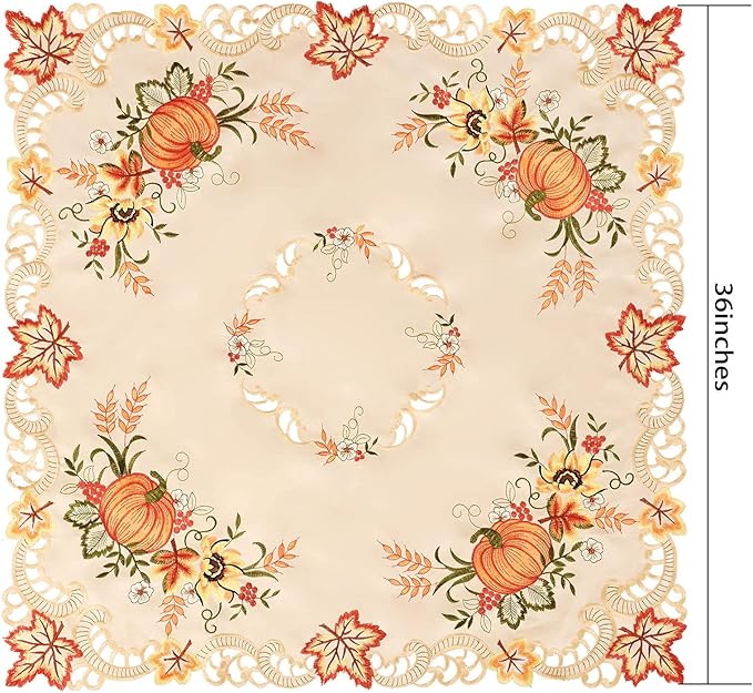 Simhomsen Thanksgiving Holiday Fall Autumn Harvest Pumpkins Small Square Tablecloth, Toppers, for End Table, Tea Table, Coffee and Nightstand (34 × 34 Inch)