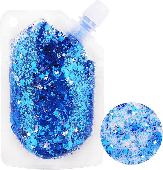 MEICOLY Navy Blue Face Body Glitter,4th of July Face Glitter Accessories,Mermaid Sequins Chunky Glitter Face Paint for Face/Body/Hair/Eye/Lip,Sparkly Body Glitter for Women and Kids