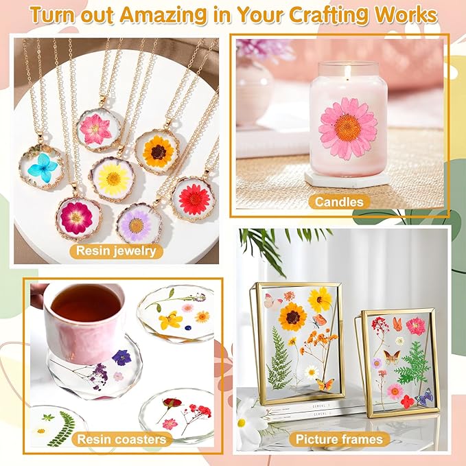 235 Pcs Pressed Dried Flowers for Resin, Natural Real Dried Pressed Flowers for Crafts, Bulk Dry Flowers for Resin Molds, Candles, DIY Art Jewelry Making with Tweezers Butterfly Stickers Set Decorate