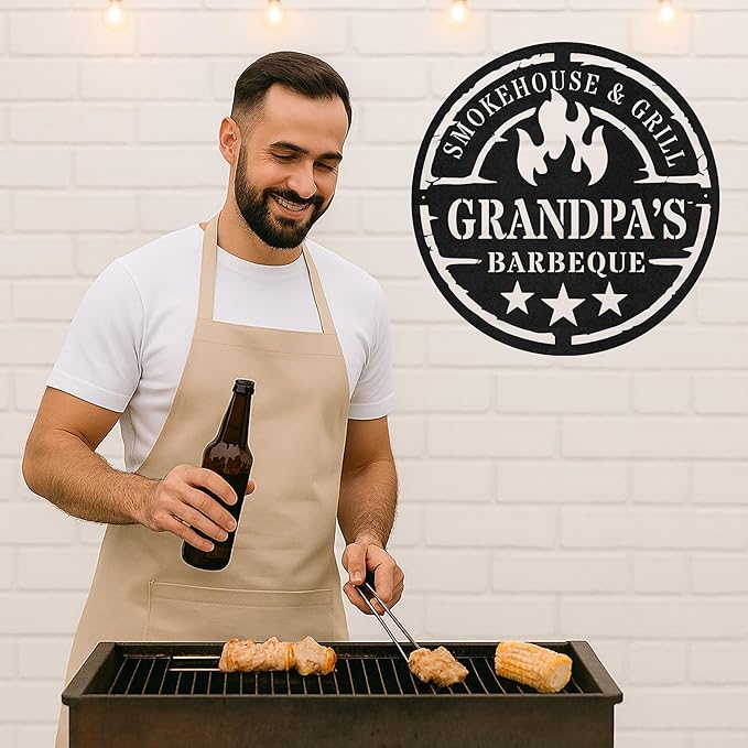 Custom BBQ Grill Metal Sign Personalized Name Wall Art for Outdoor Barbecue Patio Kitchen Backyard Decor Gift for Dad Husband Men Papa Grandpa Father Grilling Enthusiasts Family Lover Funny Gifts 54