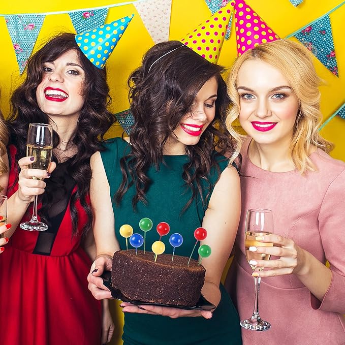 Sieral 40 Pcs Mini Balloon Cake Toppers Colorful Rainbow Topper Round Clay Balls Cupcake Toppers for Birthday Baby Shower Wedding Party Decorations(Red Yellow Blue Green,Foam)