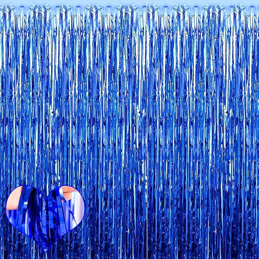 4 Pack Blue Fringe Curtain Backdrop, 3.2Ft x 9.8Ft Metallic Tinsel Foil Fringe Streamers Background for Photo Booth Birthday Wedding Baby Shower Easter Shark Pool Ocean Underwater Party Decorations