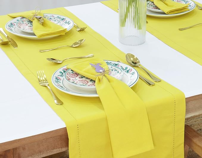 PurpleEssences Set of 6 Cloth Dinner Napkins 100% Cotton 18x18 Inch - Soft Durable Washable - Ideal for Farmhouse Party Christmas Holiday Winter - Perfect Everyday Use Table Linen - Yellow