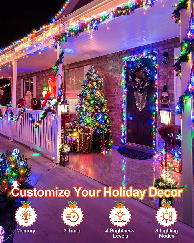 LED Christmas Lights, Extra Long Outdoor String Lights Waterproof, Timer & Memory, 8 Modes Dimmable Plug in Fairy for Outside Tree Wedding Patry (Multicolor, Total 710FT 1800 LED)