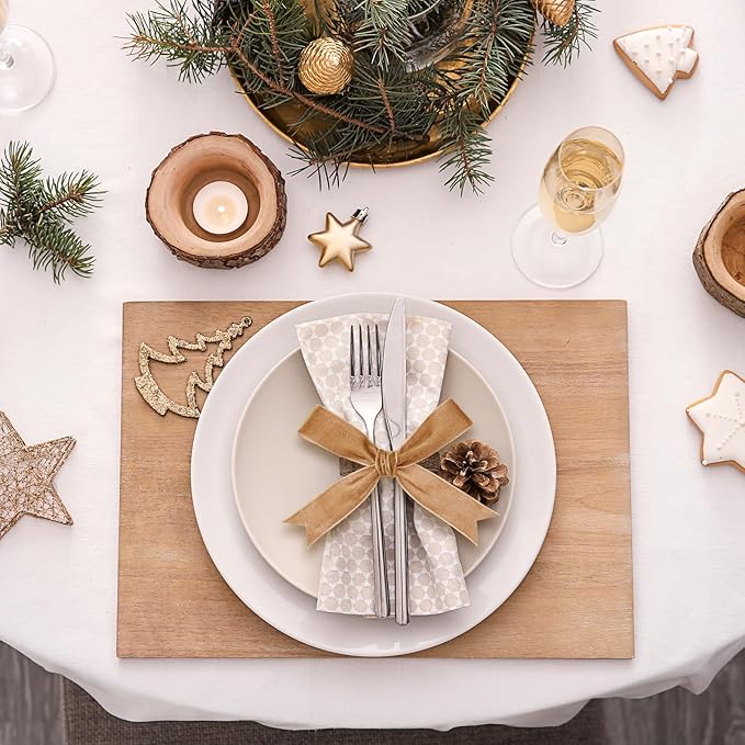 Yilloog 3/8'' 5/8'' 1'' 90 Yards Christmas Velvet Ribbon Vintage Satin Fabric Velvet Ribbon Roll for Christmas Tree Ornaments Decoration Gift Wrapping Bow DIY Crafts (Khaki)