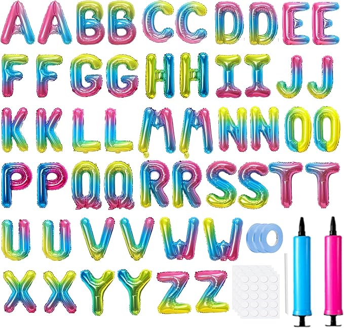 LIOZEOKUN Letter Balloons 16 Inch Alphabet A-Z Mylar Foil Balloons 2 Set for Wedding Birthday Party Decoration Banner Custom Phrase 52 Pcs