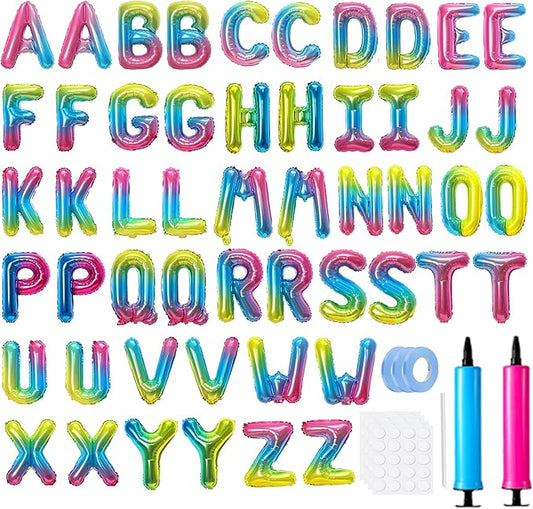 LIOZEOKUN Letter Balloons 16 Inch Alphabet A-Z Mylar Foil Balloons 2 Set for Wedding Birthday Party Decoration Banner Custom Phrase 52 Pcs