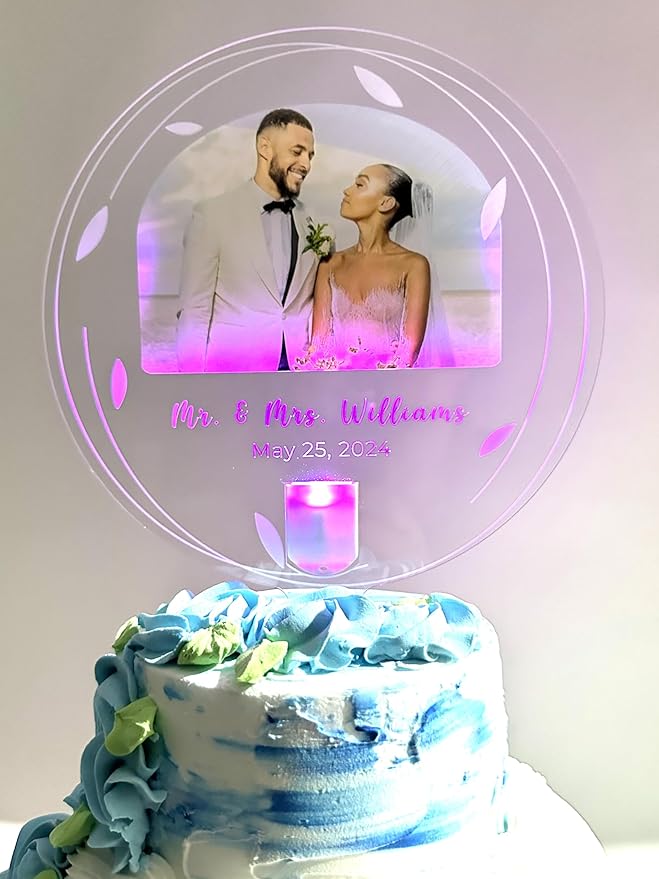 Photo Light Up Personalized Party Decor Happy Birthday Cake Top Topper With Any Photo Picture Logo Text - Mitzvah, Weddings, Birthday, Sweet 16, Anniversary