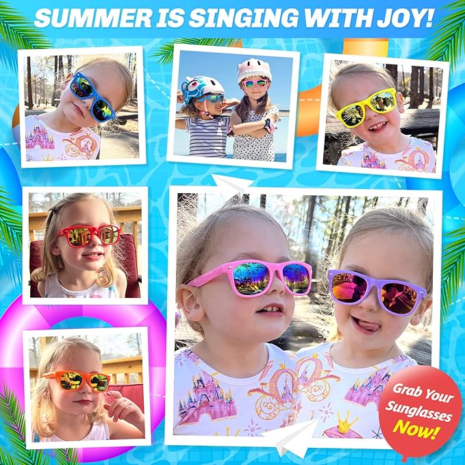 GINMIC Kids sunglasses bulk, Kids Sunglasses Party Favor, 12Pack Neon Sunglasses with UV400 Protection for Kid, Boys and Girls Age 3-8, Goody Bag Favors, Great Gift for Pool, Birthday Party Supplies