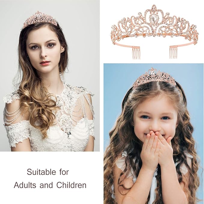 Velscrun Birthday Queen Tiaras Crown for Women, Girls Princess Crowns for Women, Queen Tiara for Mom, Rose Gold Birth Crown Headband Birth Sash, 30th 40th 50th Birthday Prom Party Decorations for Mom