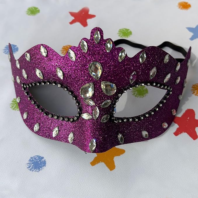 Masquerade Mask with Diamond Inlaid, Venetian Ball Crown Face Masks, Powder Coated Frosted Mask for Party Props