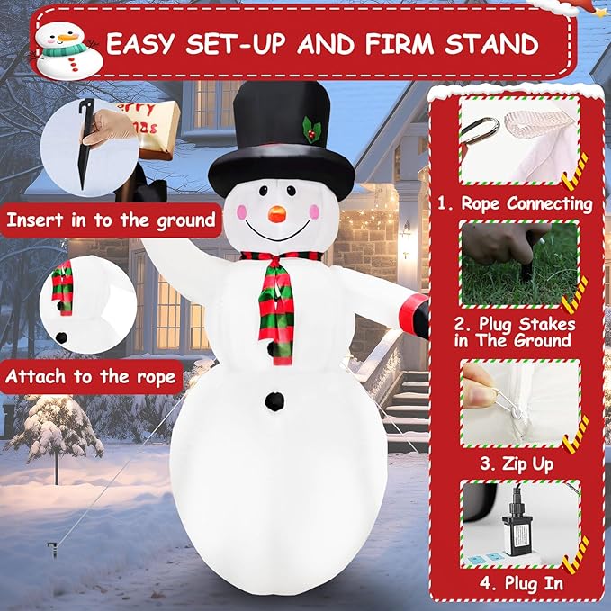 8FT Christmas Inflatables Snow Man Holding a Merry Christmas Sign Inflatable Christmas Outdoor Xmas Blow up Snowman with Built-in 4 LEDs Large Blow up Snowman for Outdoor、Indoor、Yard Party