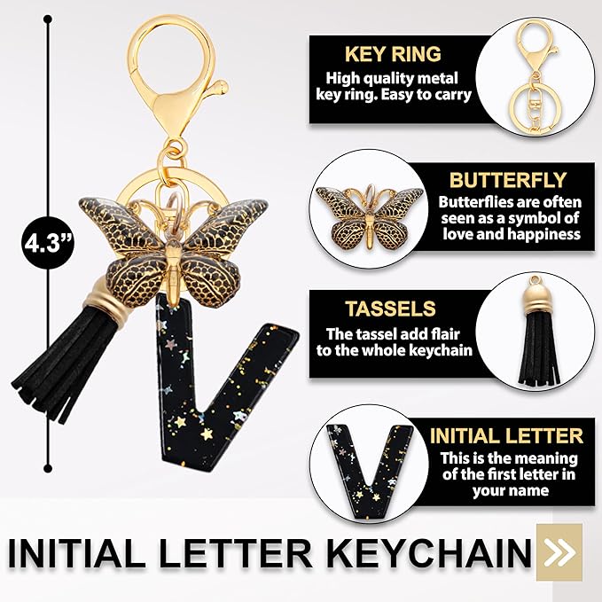 Initial Letter Keychain, Butterfly Keychain Cute Resin, Initial Keychain Backpack Charms, Key chain for Women, Girls