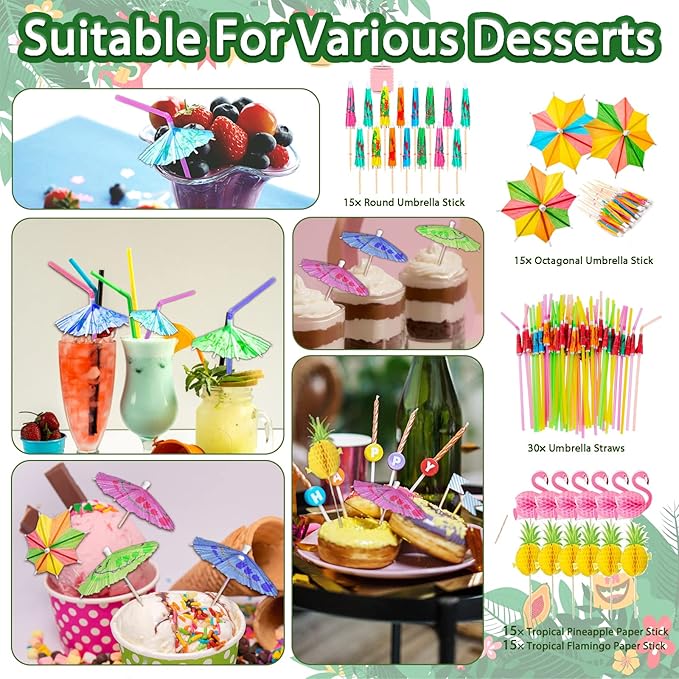 323 Luau Party Decorations, Hawaiian Party Decorations Kit For Adults - "ALOHA"&"HAPPY BIRTHDAY" Banner, Balloons, Cake Topper, Straws, Table Skirt, Dinnerware Set For 25 Guests