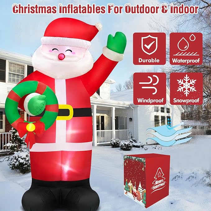 Danxilu 12 FT Giant Christmas Inflatable Santa Claus Outdoor Decorations Built-in LED Lights, Large Inflatable Santa Blow up Yard Decorations IP44 Waterproof Xmas Decor for Outside Lawn Holiday Party