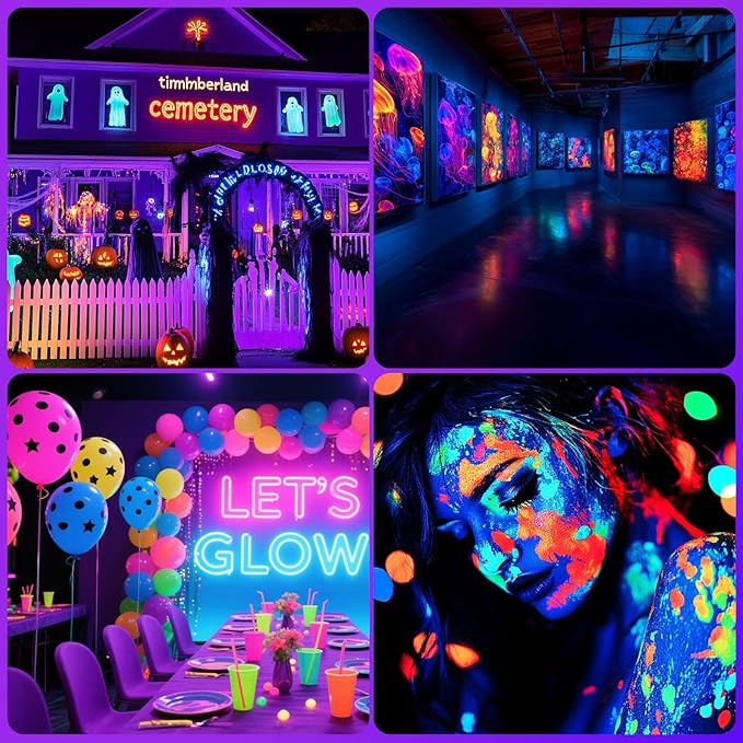 T-SUN 100W LED Black Lights, Blacklight Flood Lights with Plug, IP66 Waterproof Black Light for Glow Party, Halloween Decorations, Fluorescent Poster, Body Paint, Bedroom, Neon Glow, Aquarium