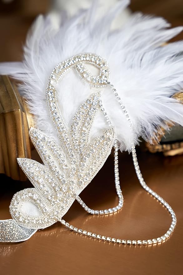 BABEYOND 1920s Flapper Headband Roaring 20s Great Gatsby Feather Headpiece