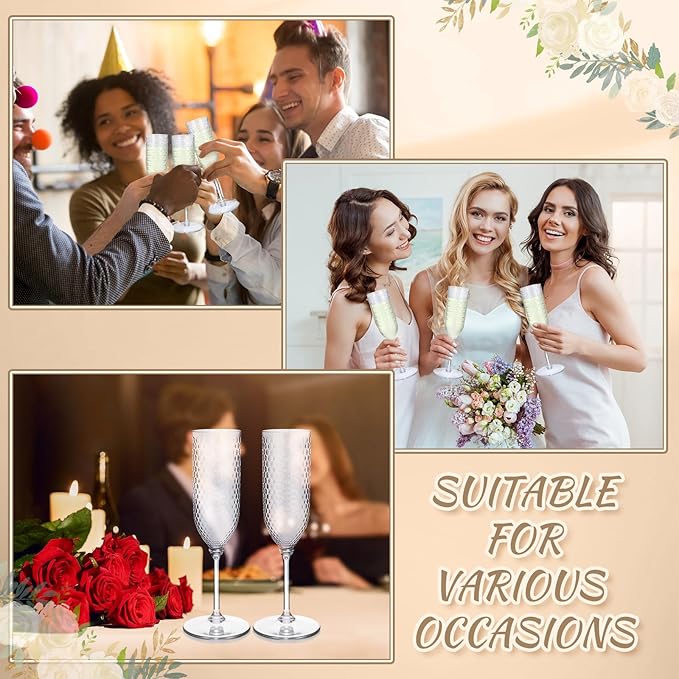 Remerry 48 Pack Detachable Plastic Champagne Flutes 5.5 oz Champagne Glasses Bulk Disposable Mimosa Glasses Reusable Wine Cups for Wedding Toasting Baby Shower Birthday Party New Years (Clear)