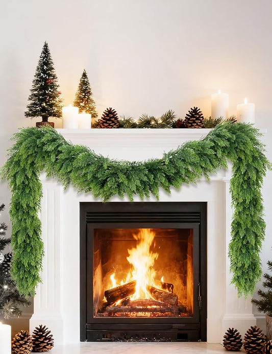 Real Touch Christmas Cedar Garland - Artificial Christmas Garlands Faux Pine Garland for Fireplace,Table, Stairs, Mantle, Window,Indoor Outdoor,Home,Holiday Decor(1 PCS,9 FT)