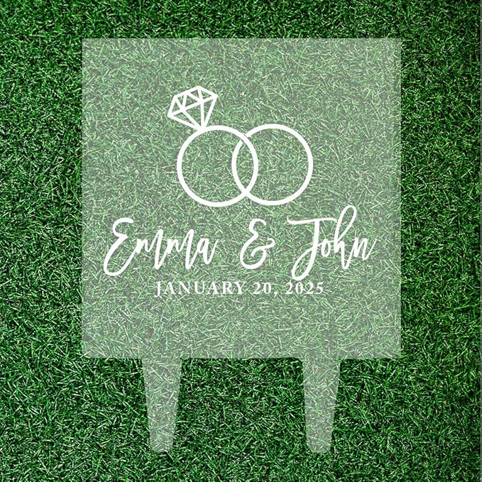 Andaz Press Diamond Ring Custom Wedding Cake Topper, Acrylic Square Personalized Couple Cake Topper