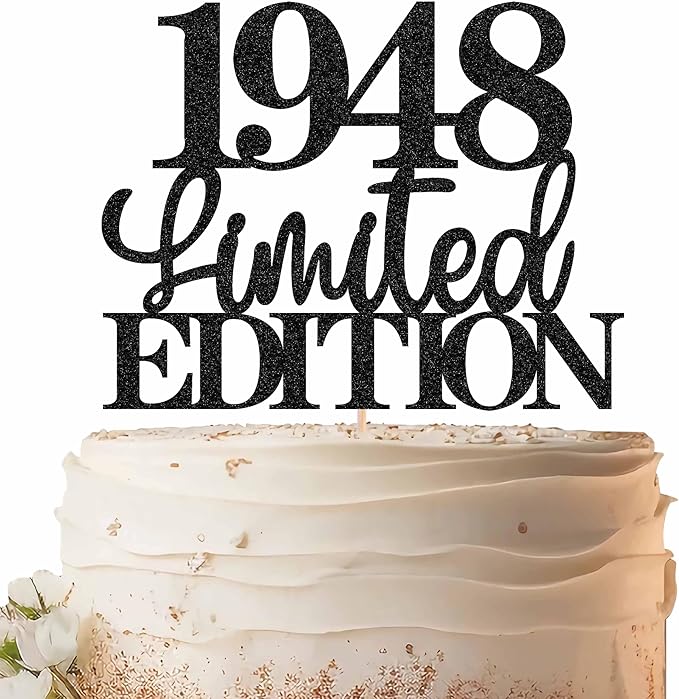 Limited EDITION 1948 Cake Topper - Black Glitter Happy 77th Birthday Party Cake Decoration Supplies, Cheer to 77 Years Cake Bunting Decor for 77th Birthday Party Photo Booth Props