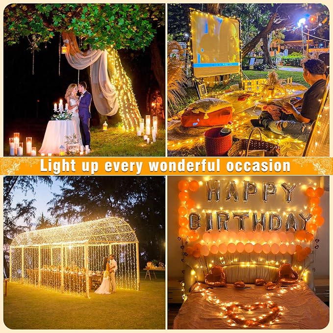66FT 200 LED Christmas Lights Outdoor, Plug in Christmas String Lights Indoor, Waterproof & 8 Modes & Timer Function, Connectable Fairy Twinkle Light for Bedroom Wedding Garden Decor, Warm White